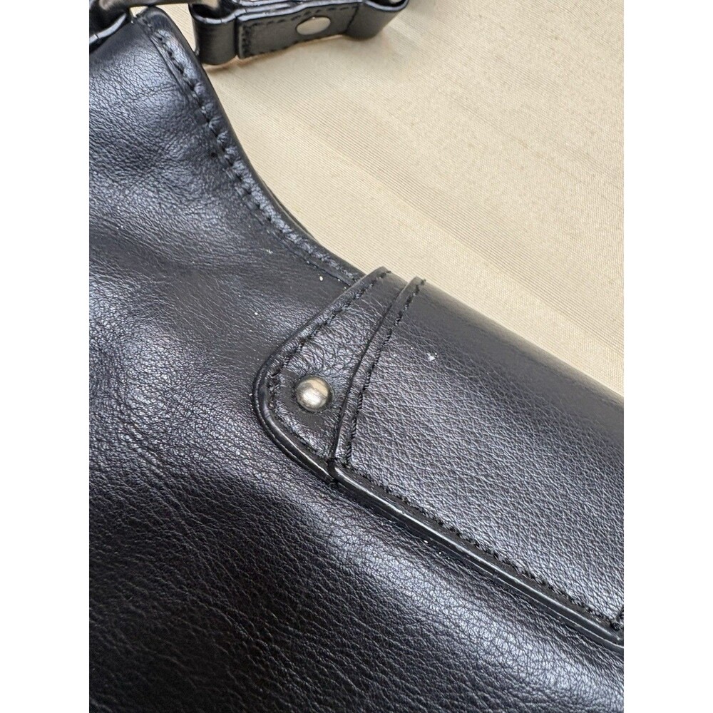 Vintage Y2K Emma Fox Black Leather Shoulder Bag Silver Fox Logo Floral Lining - Picture 9 of 14